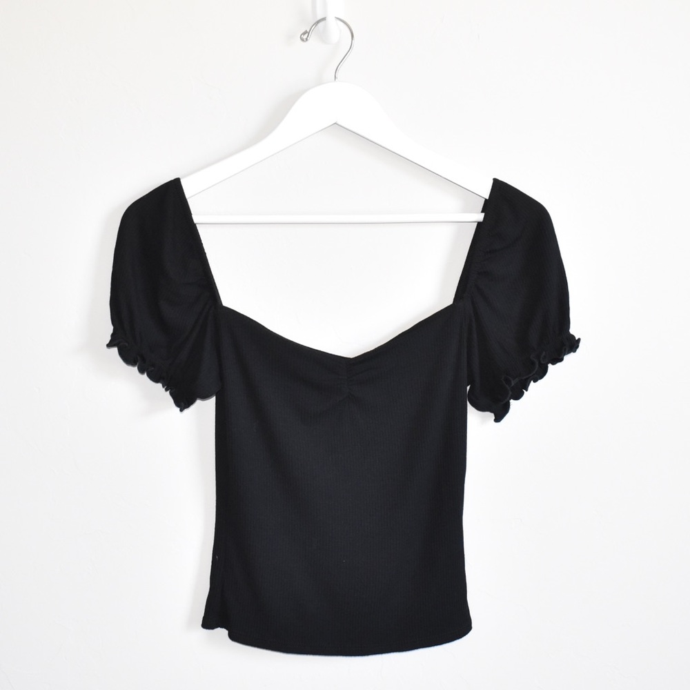 Ribbed Knit Tee Black Medium